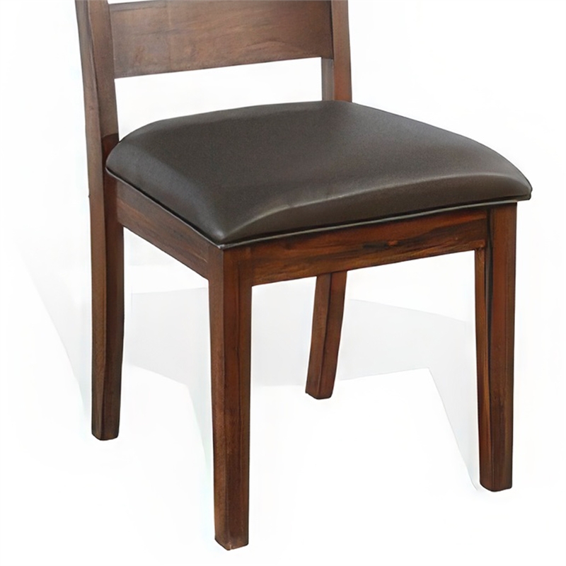 Reggie Dining Chair Set of 2- Ladderback- Dark Gray Faux Leather Brown