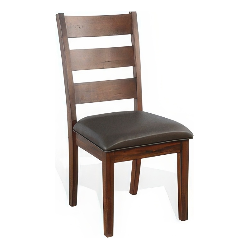 Reggie Dining Chair Set of 2- Ladderback- Dark Gray Faux Leather Brown