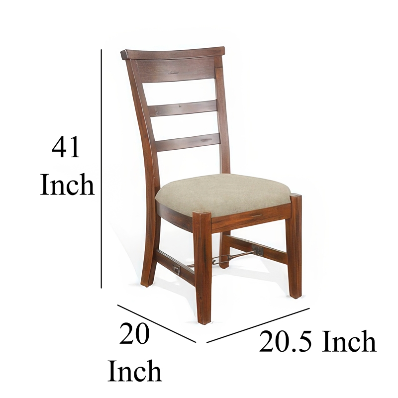 Reggie Side Dining Chair Set of 2- Ladderback- Beige- Brown Mahogany