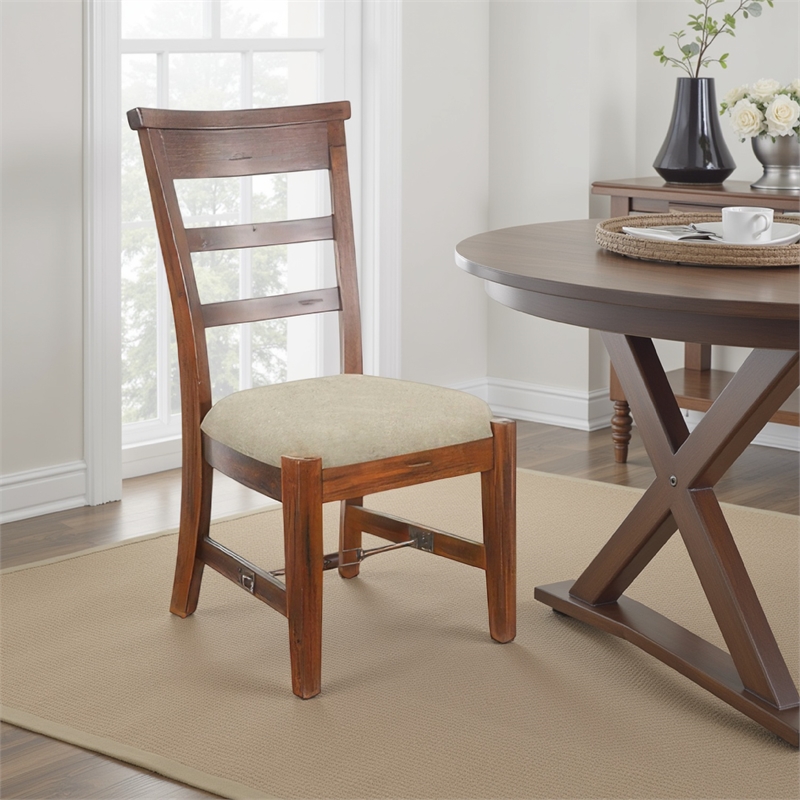 Reggie Side Dining Chair Set of 2- Ladderback- Beige- Brown Mahogany