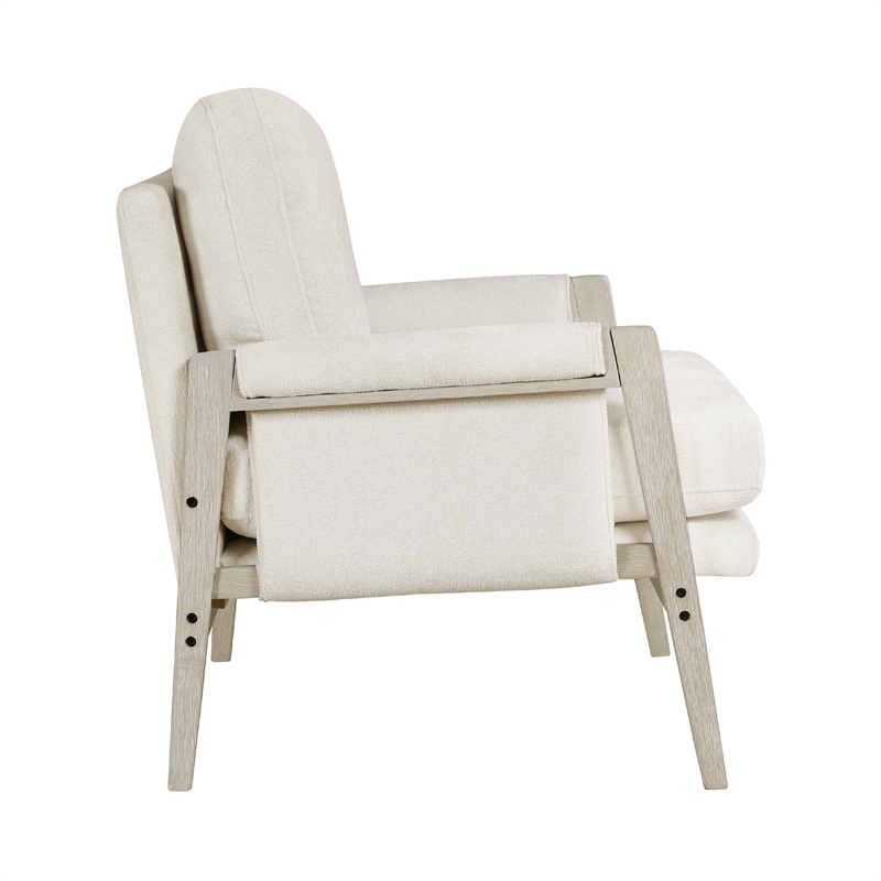 Mao Accent Armchair- Removable Cushion Cover- Soft Ivory Chenille