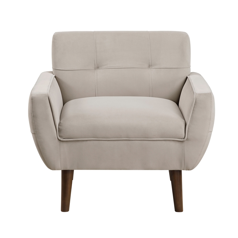 Roa Accent Armchair- Light Brown Velvet- Tufted Back w Tapered Legs