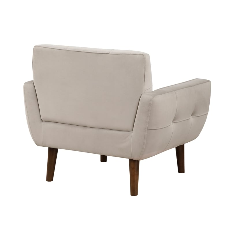 Roa Accent Armchair- Light Brown Velvet- Tufted Back w Tapered Legs