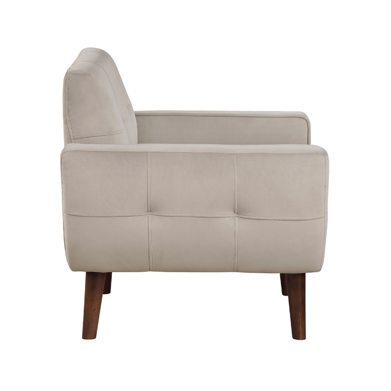 Roa Accent Armchair- Light Brown Velvet- Tufted Back w Tapered Legs