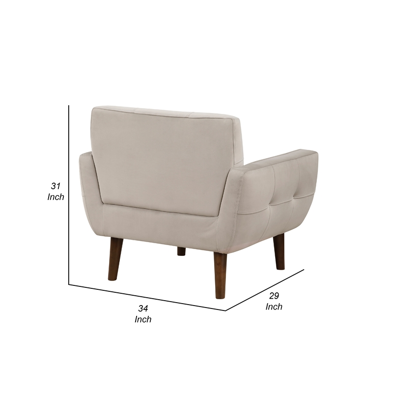 Roa Accent Armchair- Light Brown Velvet- Tufted Back w Tapered Legs