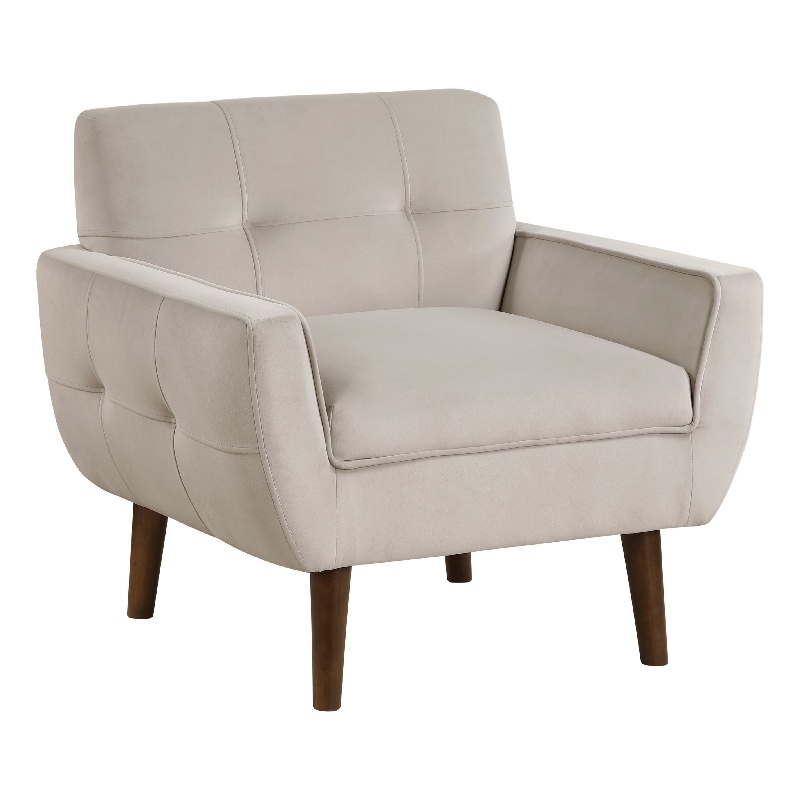 Roa Accent Armchair- Light Brown Velvet- Tufted Back w Tapered Legs