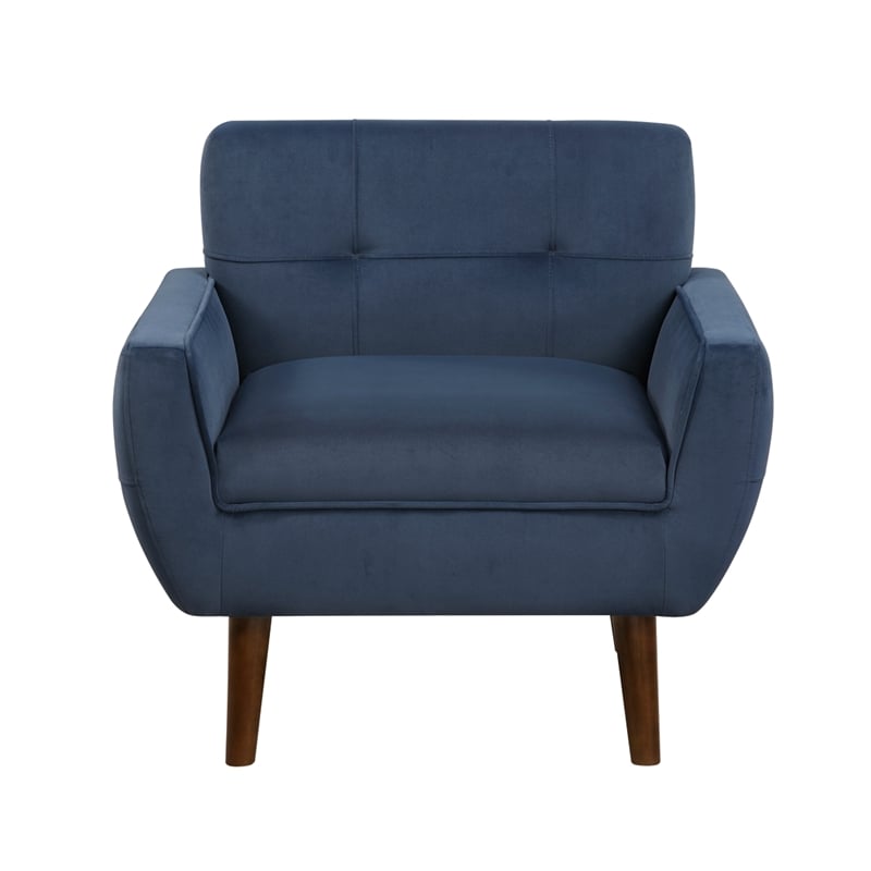 Roa Accent Armchair- Navy Blue Velvet- Tufted Back w Tapered Legs