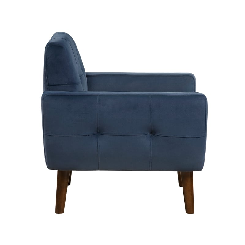 Roa Accent Armchair- Navy Blue Velvet- Tufted Back w Tapered Legs