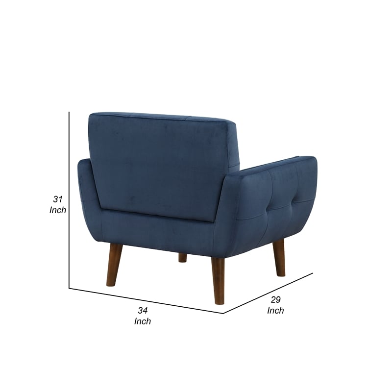 Roa Accent Armchair- Navy Blue Velvet- Tufted Back w Tapered Legs