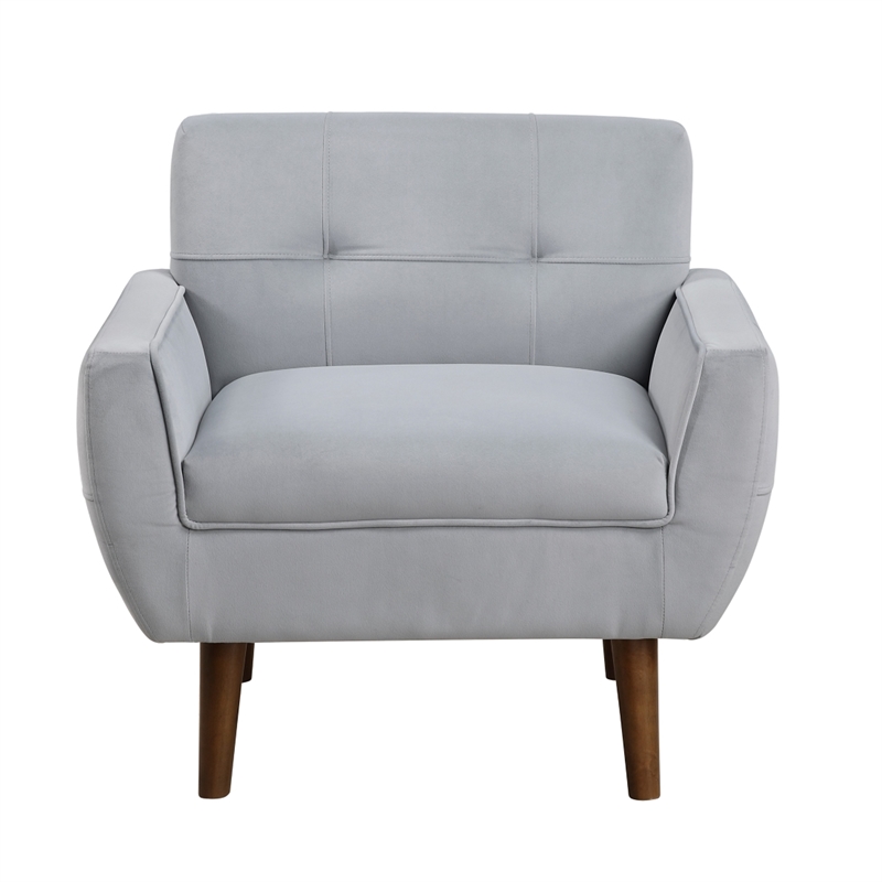 Roa Accent Armchair- Light Gray Velvet- Tufted Back w Tapered Legs