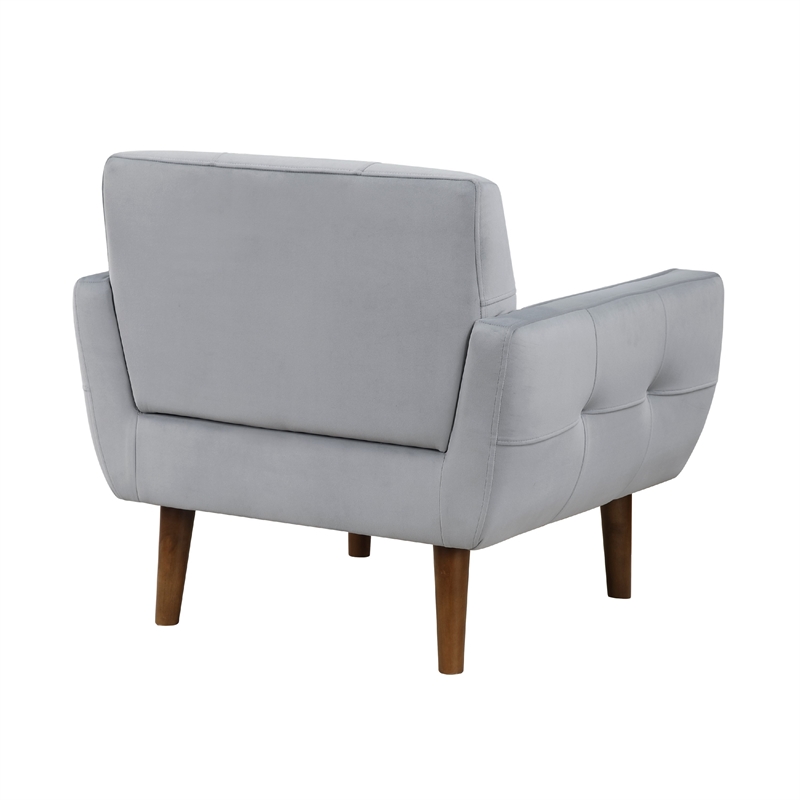 Roa Accent Armchair- Light Gray Velvet- Tufted Back w Tapered Legs