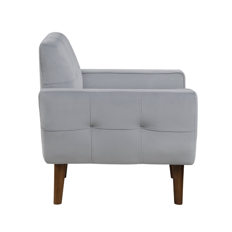 Roa Accent Armchair- Light Gray Velvet- Tufted Back w Tapered Legs
