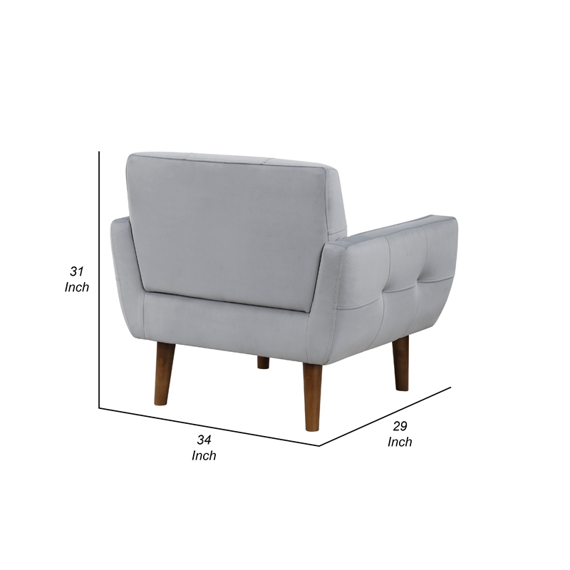 Roa Accent Armchair- Light Gray Velvet- Tufted Back w Tapered Legs