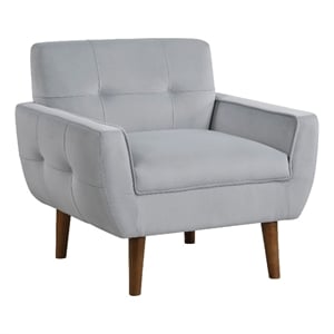 Roa Accent Armchair- Light Gray Velvet- Tufted Back w Tapered Legs