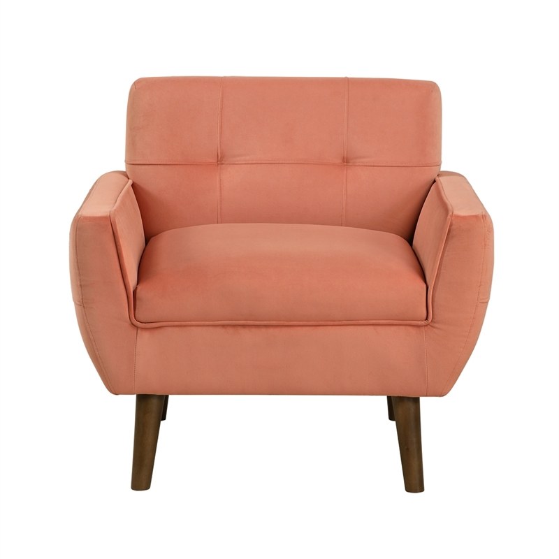 Roa Accent Armchair- Coral Orange Velvet- Tufted Back w Tapered Legs