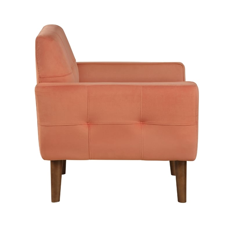 Roa Accent Armchair- Coral Orange Velvet- Tufted Back w Tapered Legs