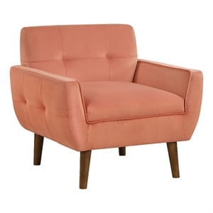 Roa Accent Armchair- Coral Orange Velvet- Tufted Back w Tapered Legs