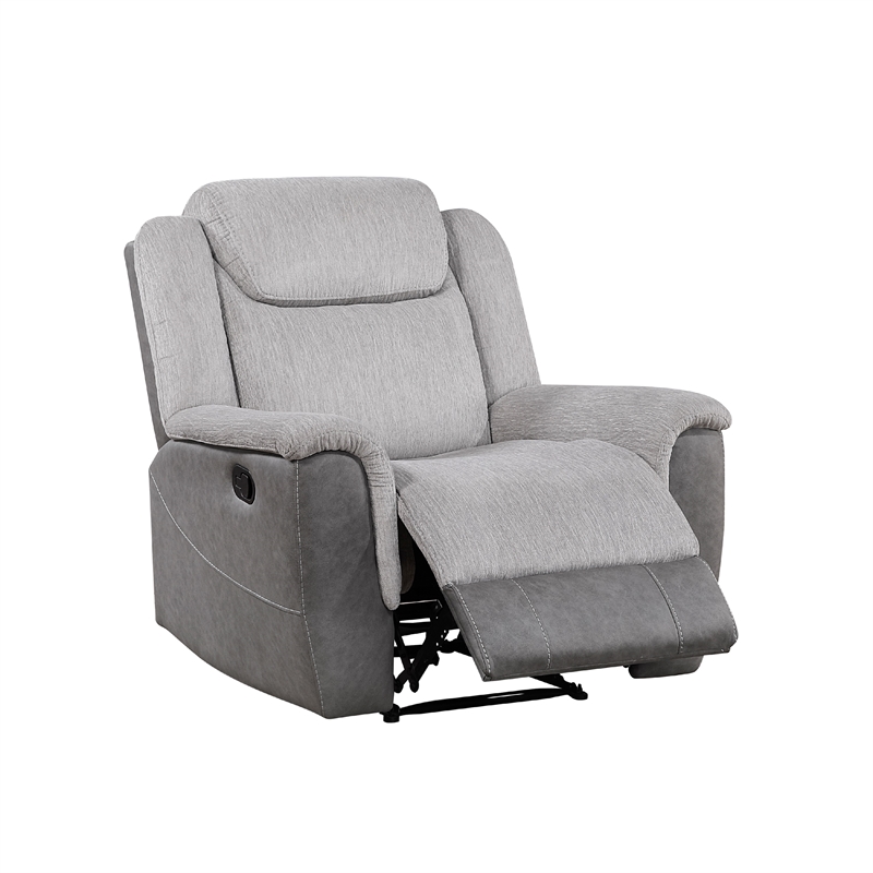 Feo Manual Reclining Chair with Pull Tab- White Gray Microfiber