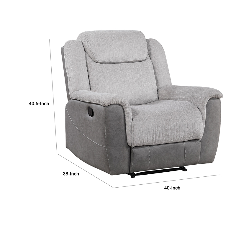 Feo Manual Reclining Chair with Pull Tab- White Gray Microfiber