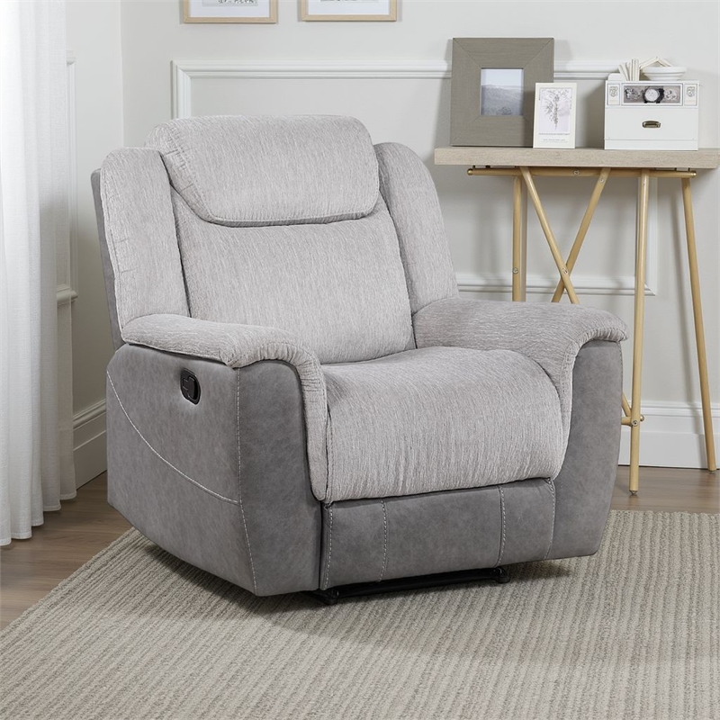 Feo Manual Reclining Chair with Pull Tab- White Gray Microfiber