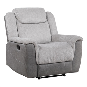 Feo Manual Reclining Chair with Pull Tab- White Gray Microfiber