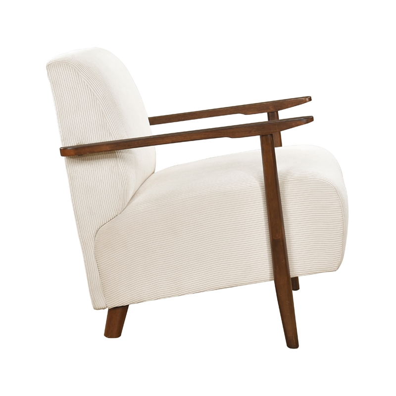 Bernie Accent Club Chair- Beige Corduroy- Dark Brown Solid Wood Frame