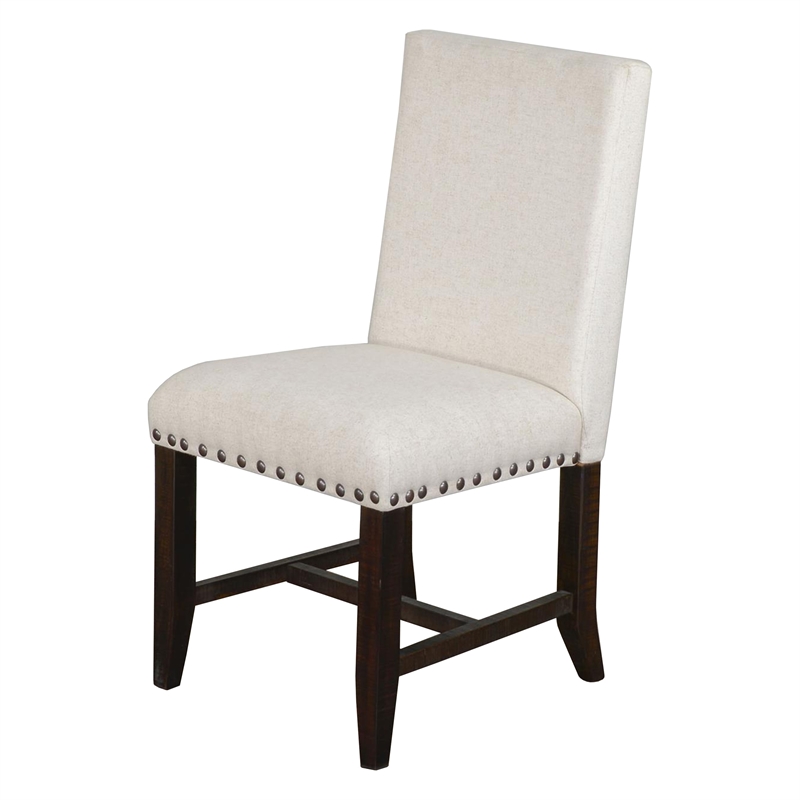 Anva Dining Chair Set of 2- Ivory- Nailhead Trim- Black Mahogany