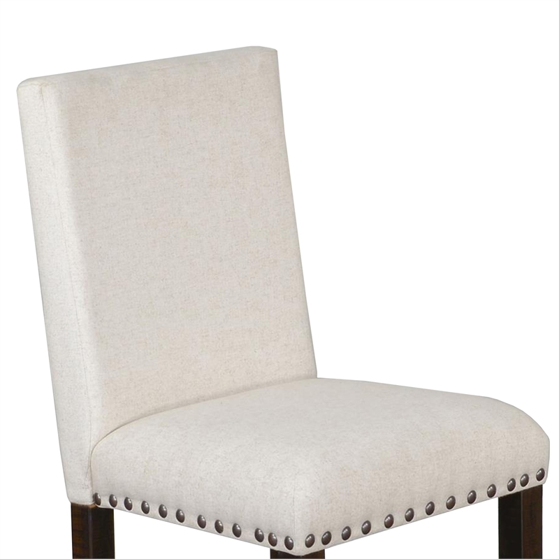 Anva Dining Chair Set of 2- Ivory- Nailhead Trim- Black Mahogany