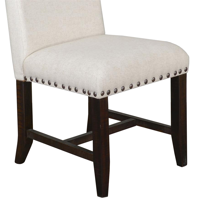 Anva Dining Chair Set of 2- Ivory- Nailhead Trim- Black Mahogany