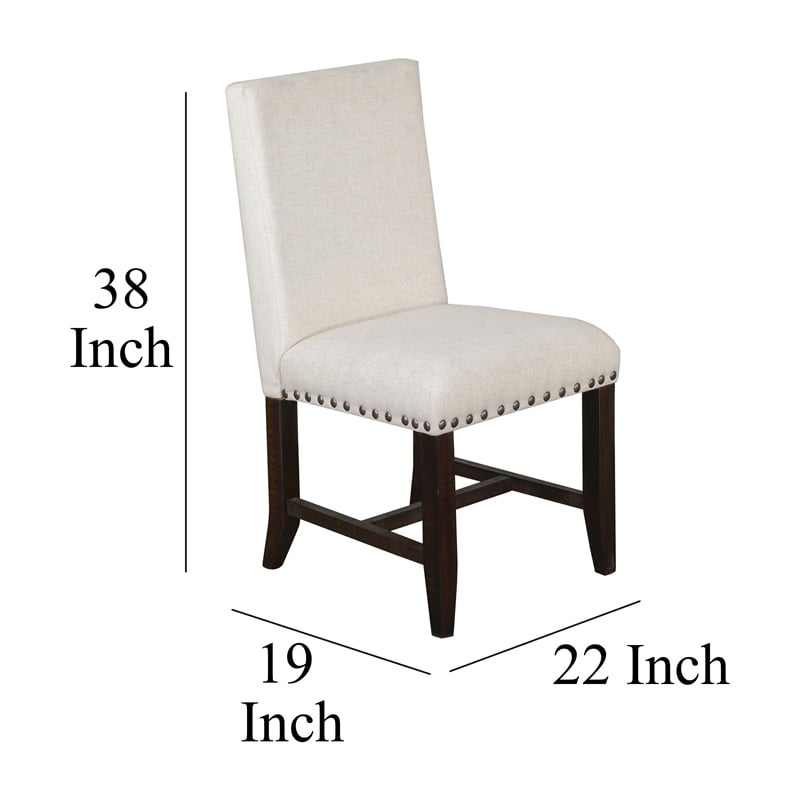 Anva Dining Chair Set of 2- Ivory- Nailhead Trim- Black Mahogany