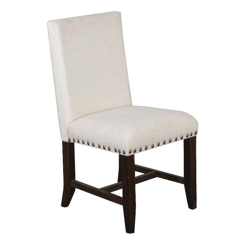 Anva Dining Chair Set of 2- Ivory- Nailhead Trim- Black Mahogany