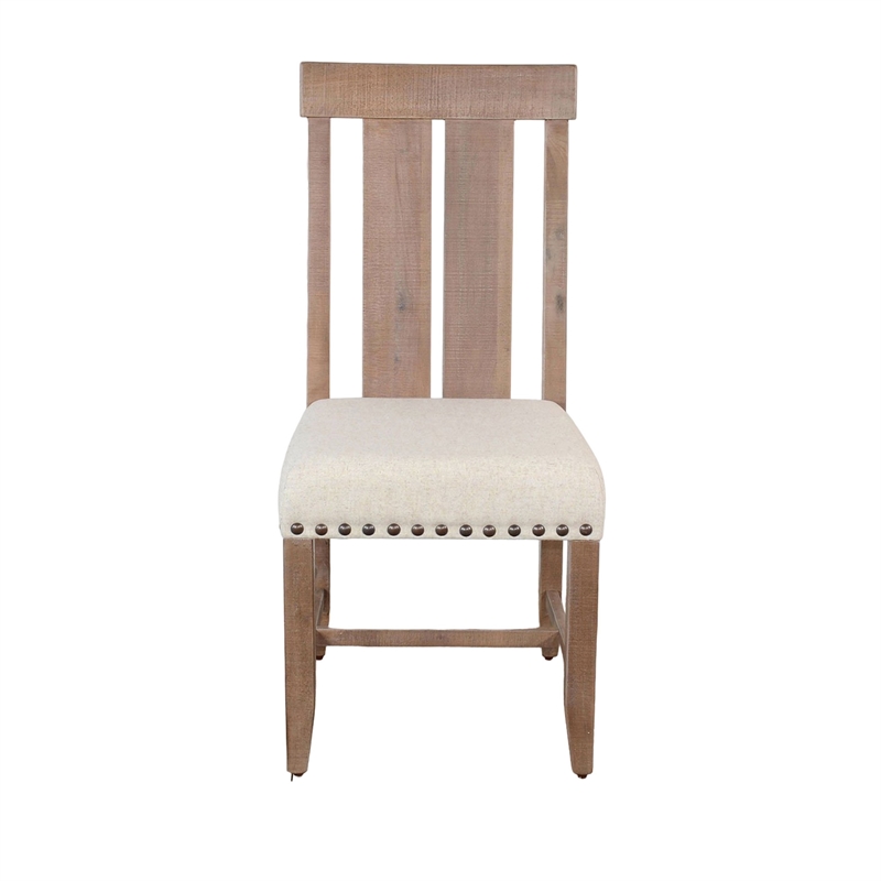 Anva Dining Chair Set of 2- Slat Back- White Fabric- Dark Brown Wood