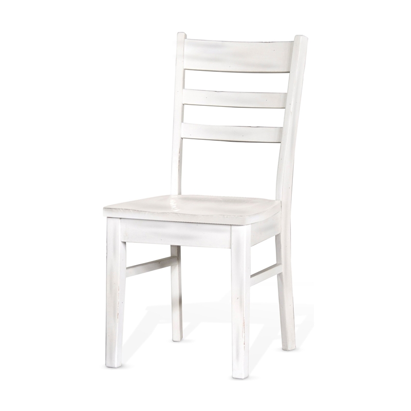 Sime Dining Chair Set of 2- Ladderback Design- Off White Mahogany Wood