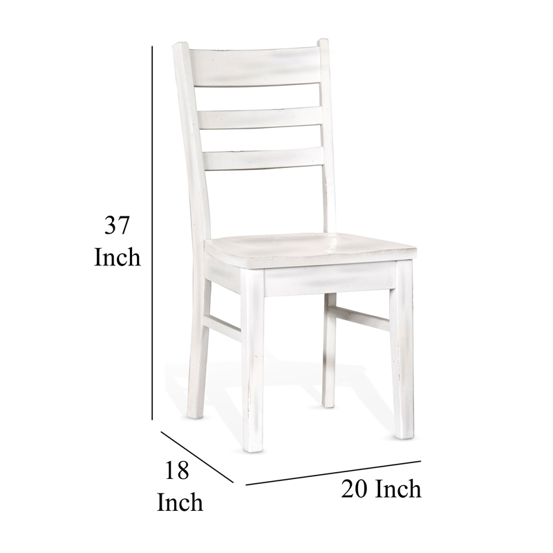 Sime Dining Chair Set of 2- Ladderback Design- Off White Mahogany Wood