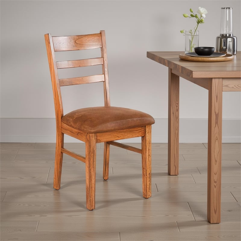 Marv Dining Chair Set of 2- Ladderback- Saddle Seat- Light Brown Wood