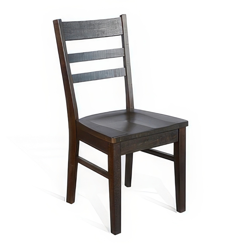 Flint Dining Chair Set of 2- Ladderback Design- Dark Brown Mahogany