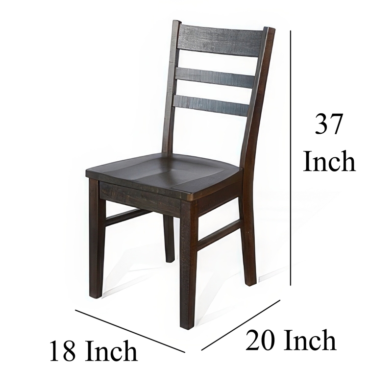 Flint Dining Chair Set of 2- Ladderback Design- Dark Brown Mahogany