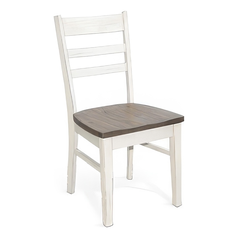 Dean Dining Chair Set of 2- Ladderback Design- White Mahogany Wood