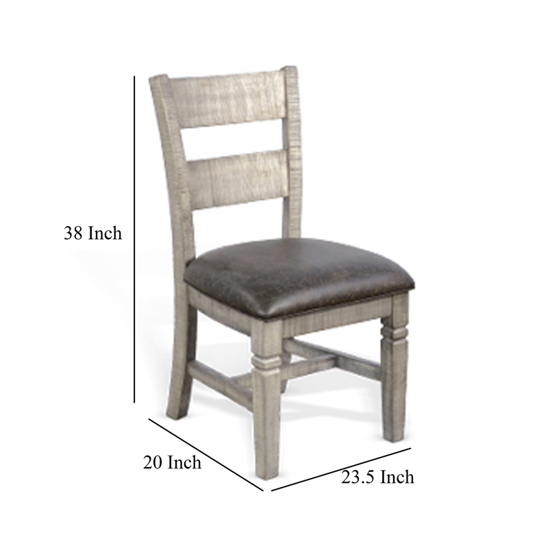 Camie Dining Chair Set of 2- Faux Leather- Brown Mahogany Ladderback