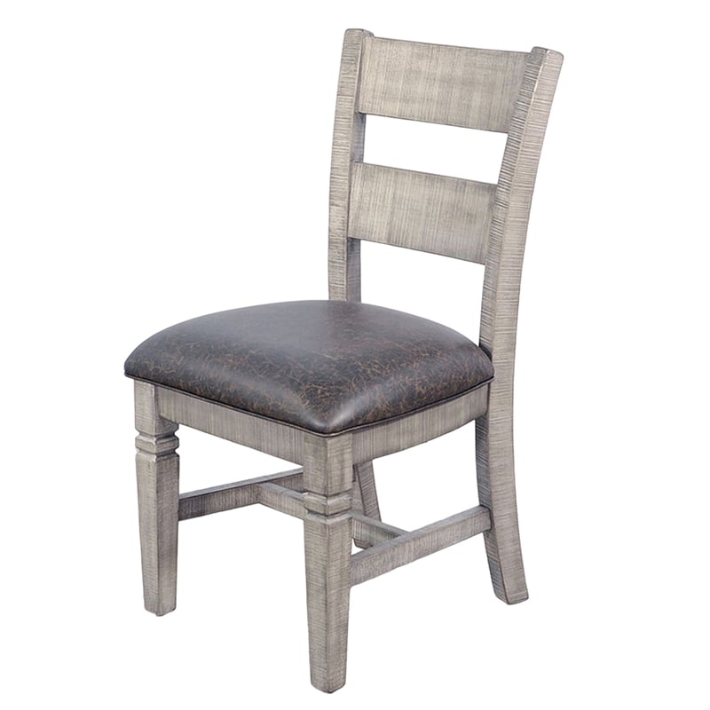 Camie Dining Chair Set of 2- Faux Leather- Brown Mahogany Ladderback