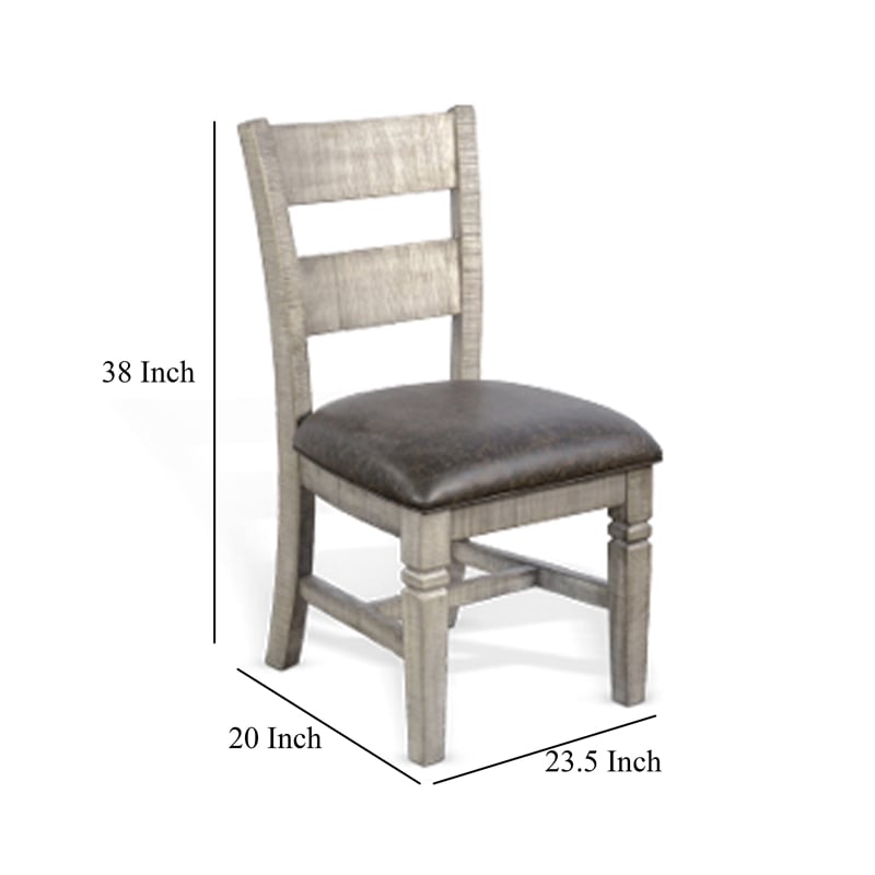 Camie Dining Chair Set of 2- Faux Leather- Brown Mahogany Ladderback