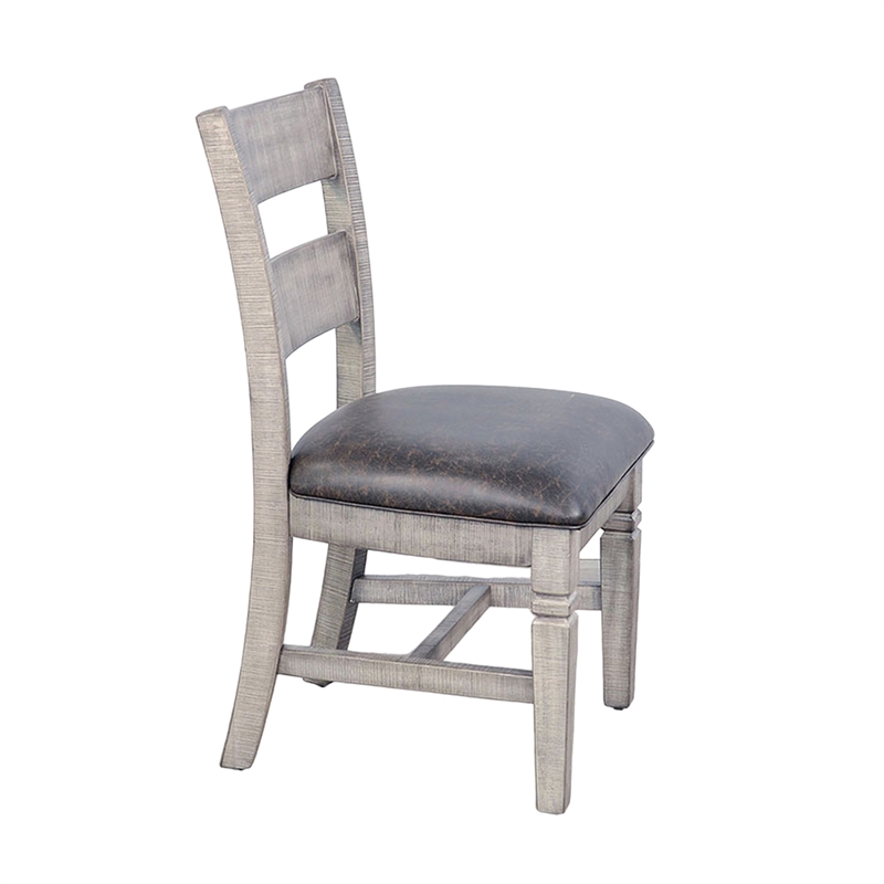 Camie Dining Chair Set of 2- Faux Leather- Brown Mahogany Ladderback