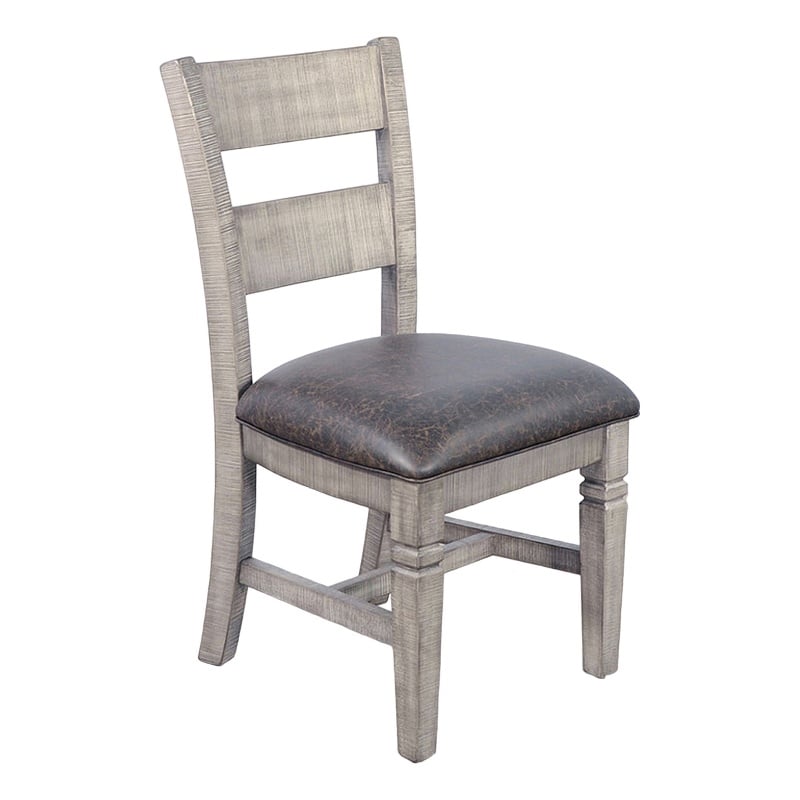 Camie Dining Chair Set of 2- Faux Leather- Brown Mahogany Ladderback