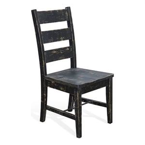 Rena Dining Chair Set of 2- Ladderback and Wood Seat- Black Mahogany