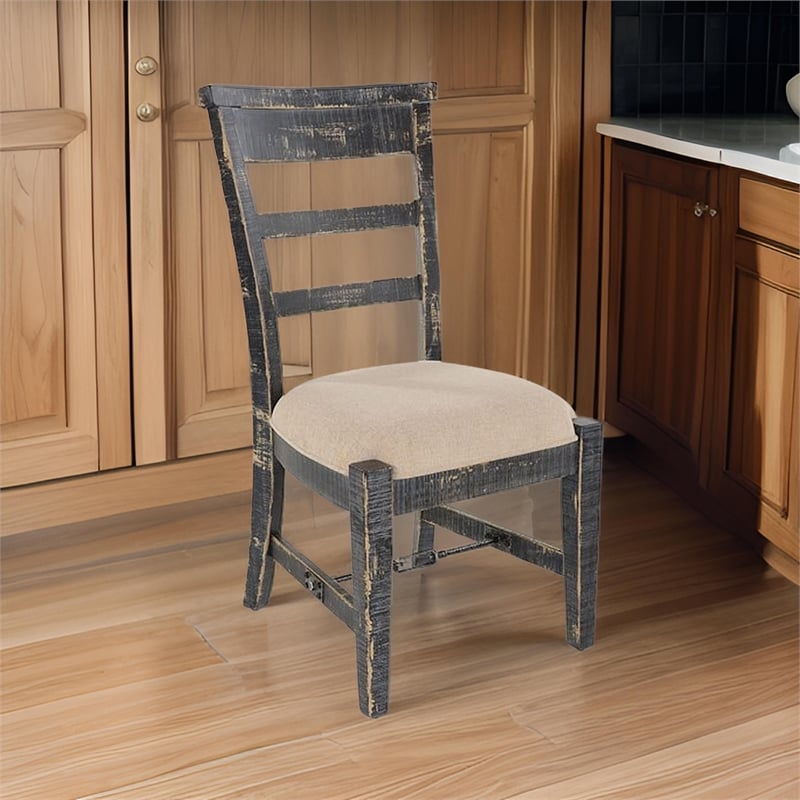 Rena Side Dining Chair Set of 2- Metal Turnbuckle- Black Mahogany Wood