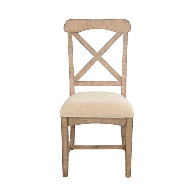 Rena Dining Chair Set of 2- X-Back Design- White- Beige Mahogany Wood