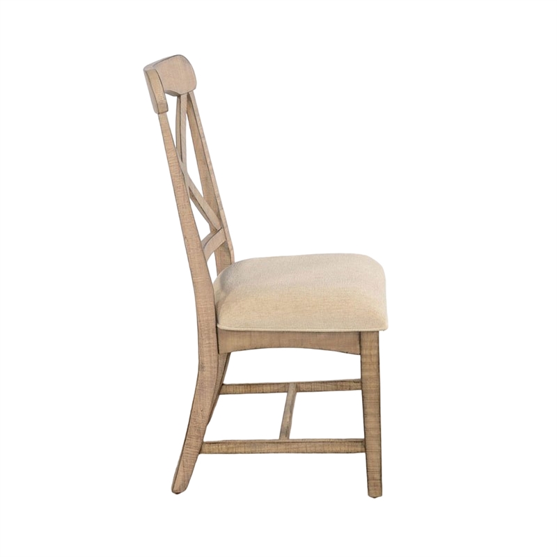 Rena Dining Chair Set of 2- X-Back Design- White- Beige Mahogany Wood