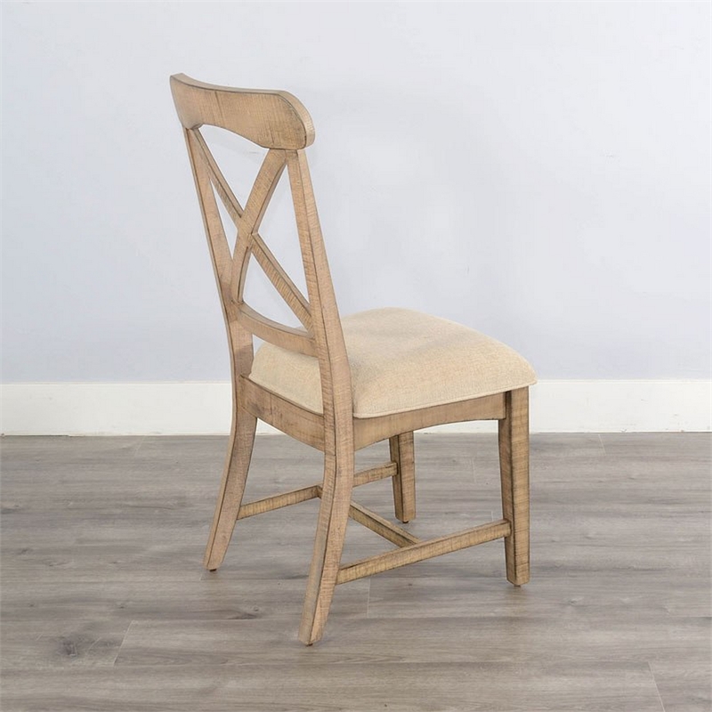 Rena Dining Chair Set of 2- X-Back Design- White- Beige Mahogany Wood