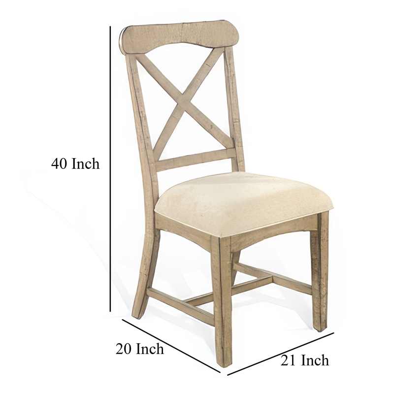 Rena Dining Chair Set of 2- X-Back Design- White- Beige Mahogany Wood