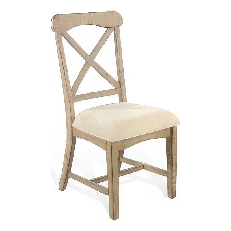 Rena Dining Chair Set of 2- X-Back Design- White- Beige Mahogany Wood